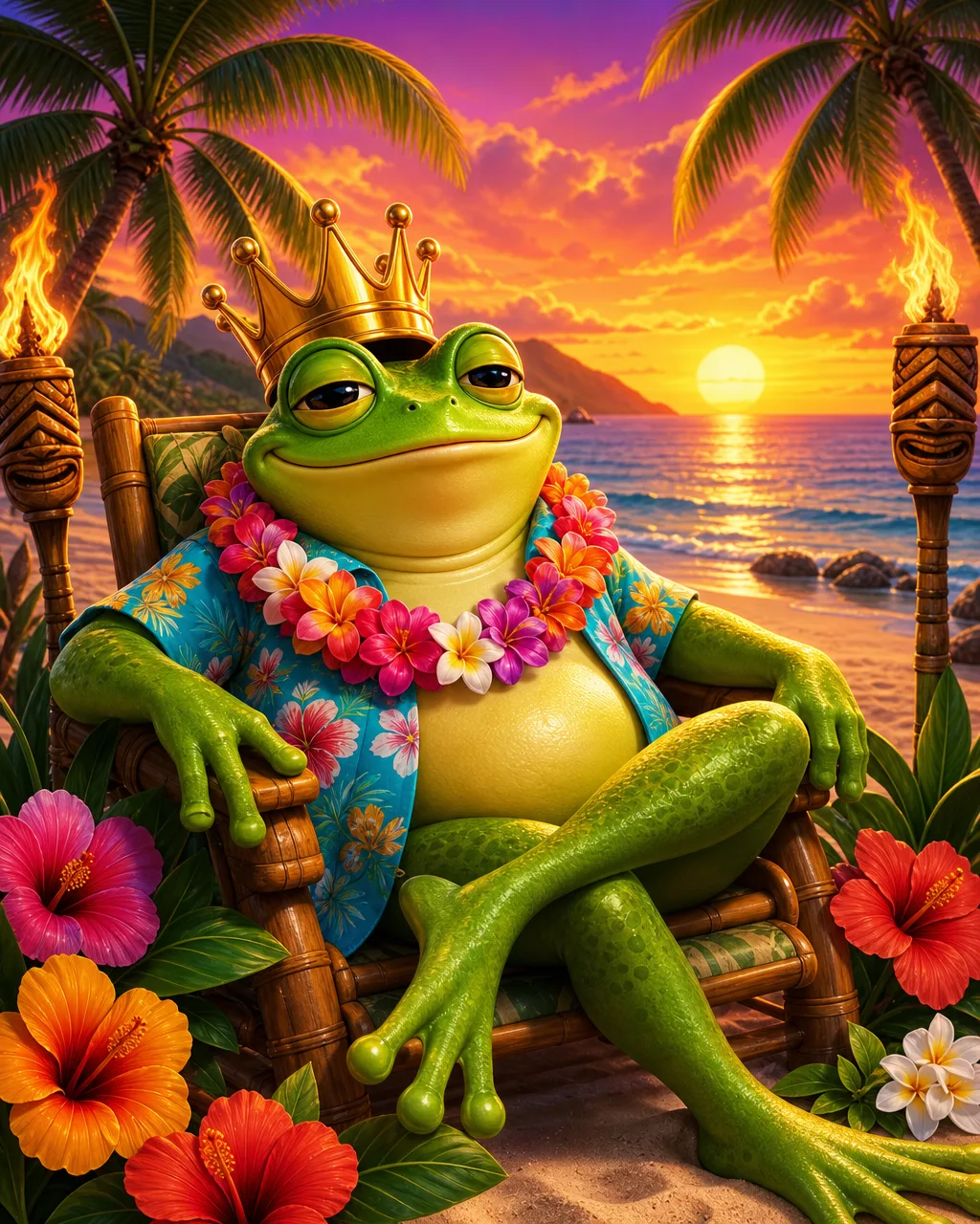 Aloha King Elvis स्लॉट का कवर — ट्रॉपिकल बीच पर मेंढक
