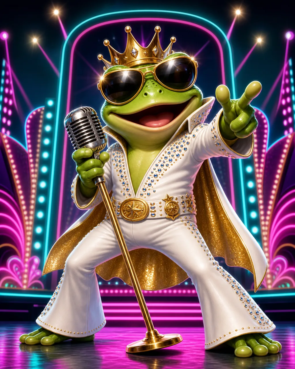 Elvis Frog in Vegas स्लॉट का कवर — मंच पर गाता मेंढक